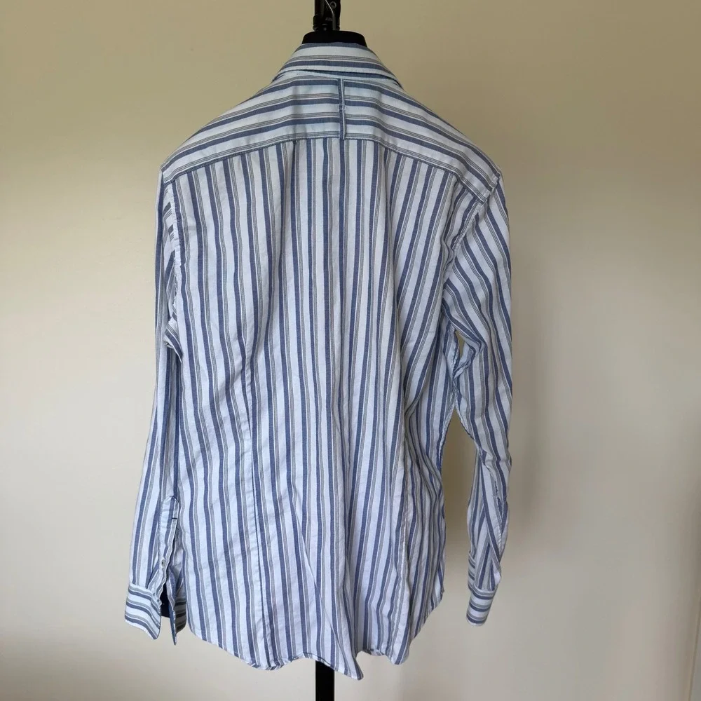 Banana Republic Mens Tailored Slim Fit Stripe Button Down Shirt Blue White L